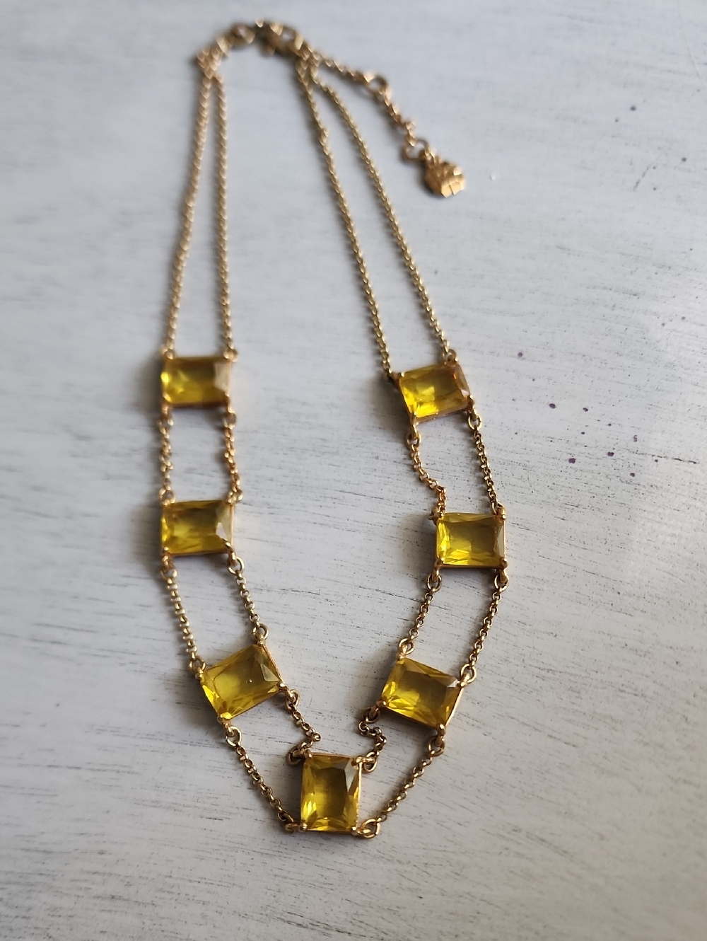 Vintage Monet Gold-Tone Double Chain Necklace with Yellow Citrine Gemstones